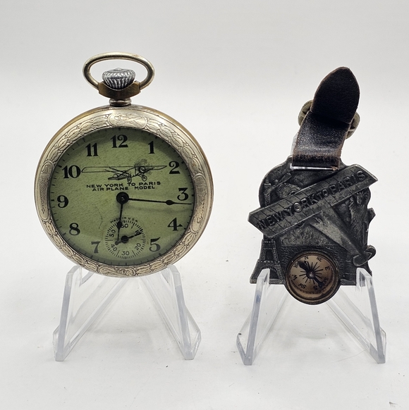 1928 Ingraham Charles Lindbergh New York To Paris Pocket Watch & Compass Fob
